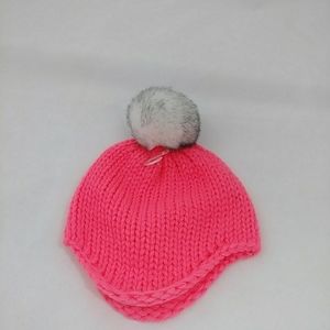 Toddler Girls' Knit Beanie with Faux Fur Pom New Neon Pink